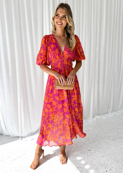 Robe Maxi Fluide – Imprimé Floral Col V