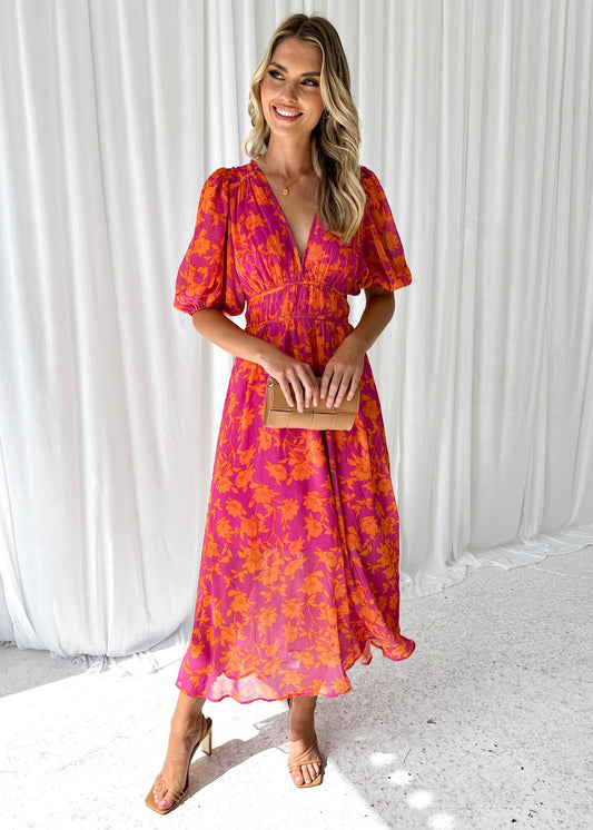 Robe Maxi Femme – Imprimé Floral, Col V, Manches Courtes Fluide, Marais Paris-83294-78cd39b5-1211-42ad-a84b-9fe4c05bea2e