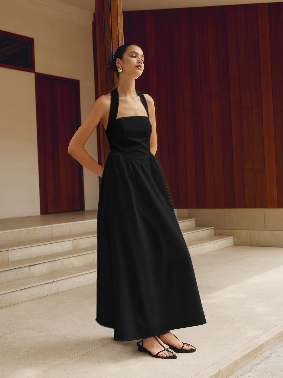 Robe Halter Femme - Coupe A-Line, Longueur Maxi/Midi-Old Money Style-Marais Paris-Noir-S-Marais Paris