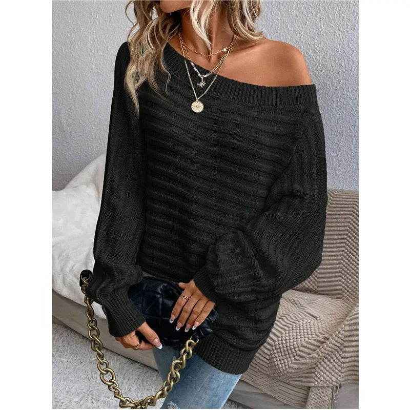 Robe Femme Maille Côtelée Épaules Dénudées Manches Longues-74368-79250a3d-0994-4f43-89e0-b531b5e99870