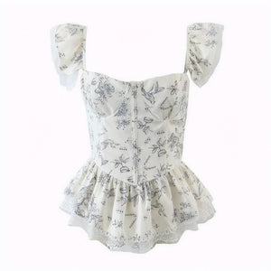 Haut Fleuri Femme - Corsage Péplum Romantique - Marais Paris-Tops-Marais Paris-Bleu-S-Marais Paris