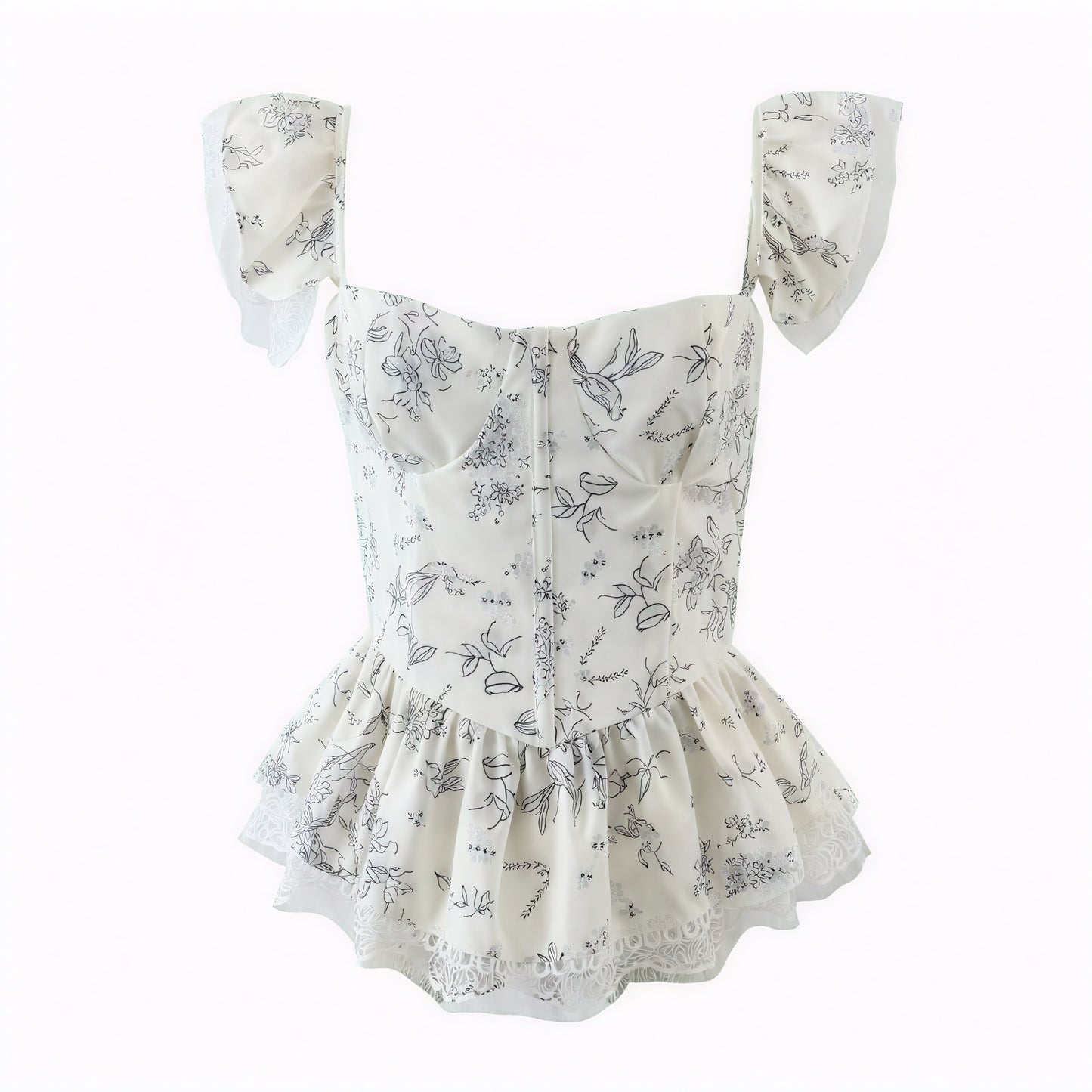 Haut Fleuri Femme - Corsage Péplum Romantique - Marais Paris-Tops-Marais Paris-Bleu-S-Marais Paris