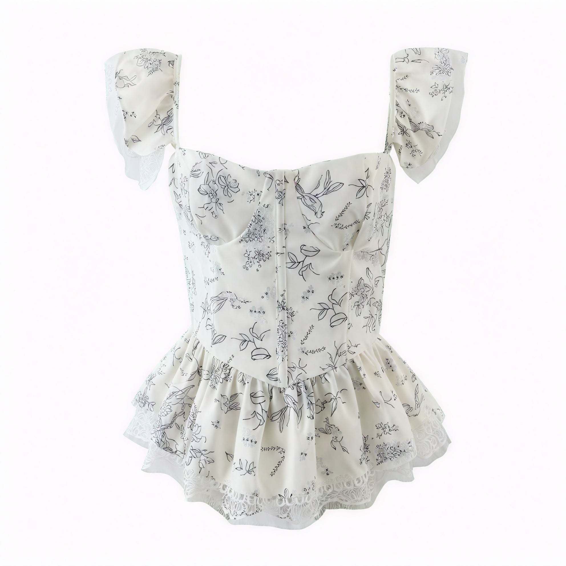 Haut Fleuri Femme - Corsage Péplum Romantique - Marais Paris-Tops-Marais Paris-Bleu-S-Marais Paris