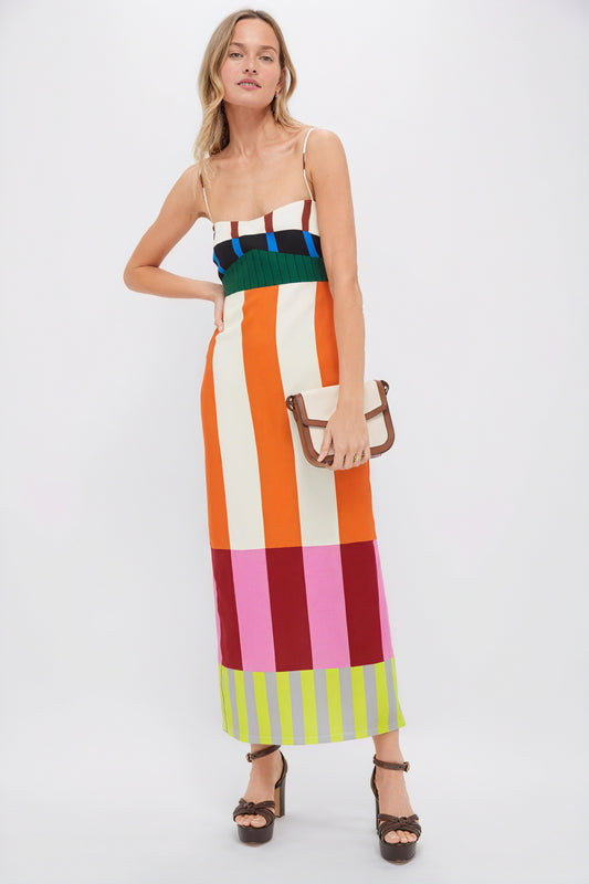 Robe Maxi Rayée Bretelles Spaghetti - Coupe Ajustée, Longueur Maxi-Maxi Dresses-Marais Paris-Multicolore-XS-Marais Paris