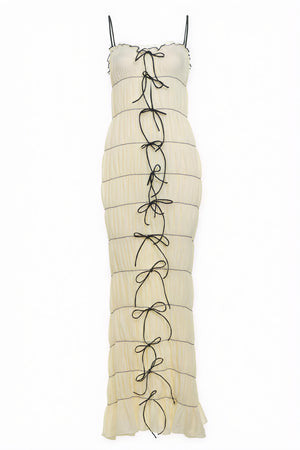 Robe à Volants, Bretelles Fines, Nœuds, Ourlet Évasé-Dresses-Marais Paris-Marais Paris