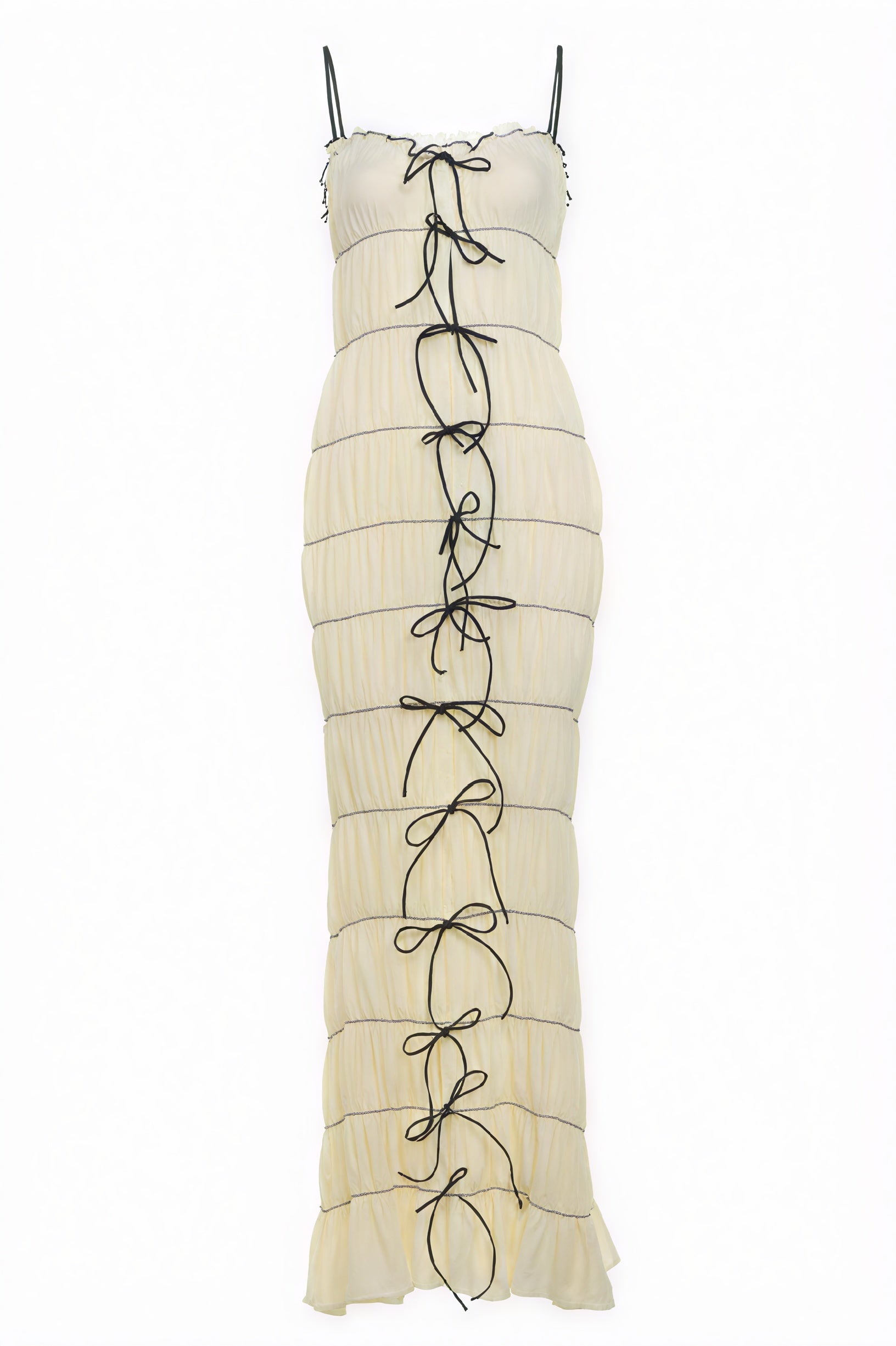 Robe à Volants, Bretelles Fines, Nœuds, Ourlet Évasé-Dresses-Marais Paris-Marais Paris