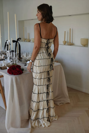 Robe à Volants, Bretelles Fines, Nœuds, Ourlet Évasé-Dresses-Marais Paris-Marais Paris