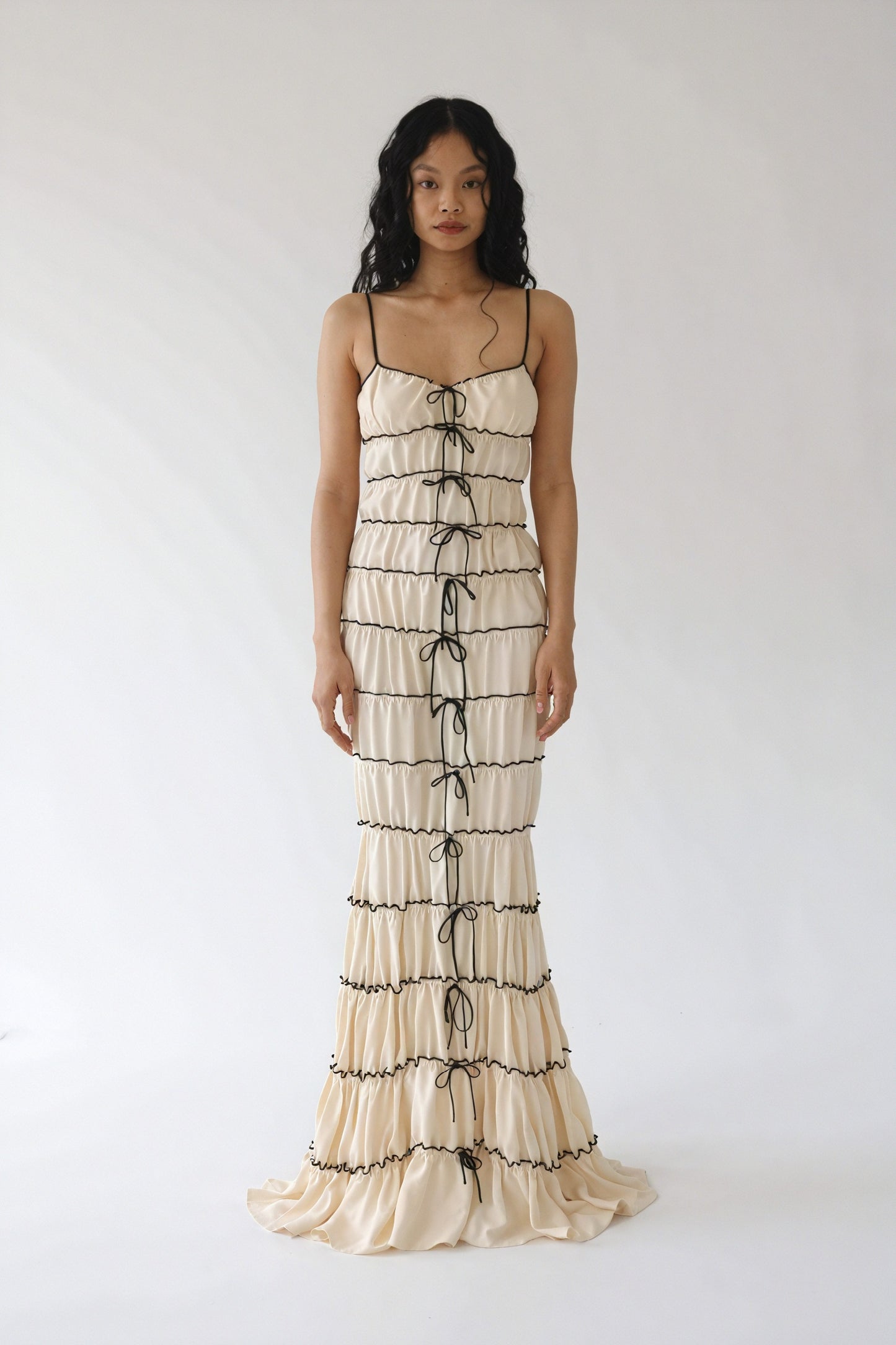 Robe à Volants, Bretelles Fines, Nœuds, Ourlet Évasé-Dresses-Marais Paris-Marais Paris