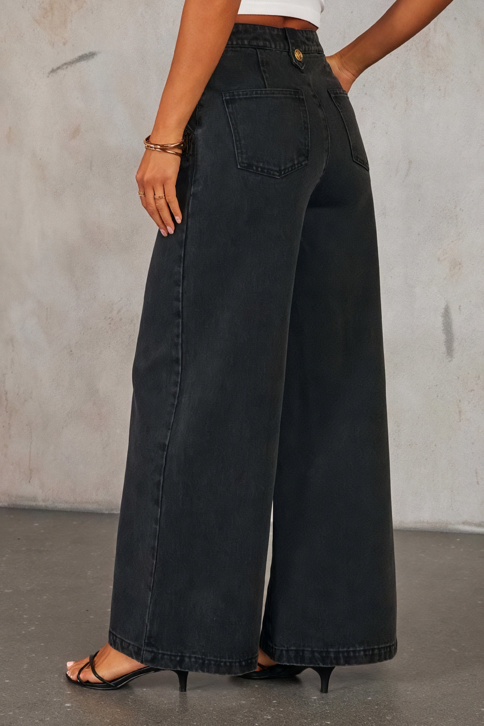 Ensemble Denim Femme: Veste sans Manches & Pantalon Large, Boutons Dorés-Sets-Marais Paris-Marais Paris