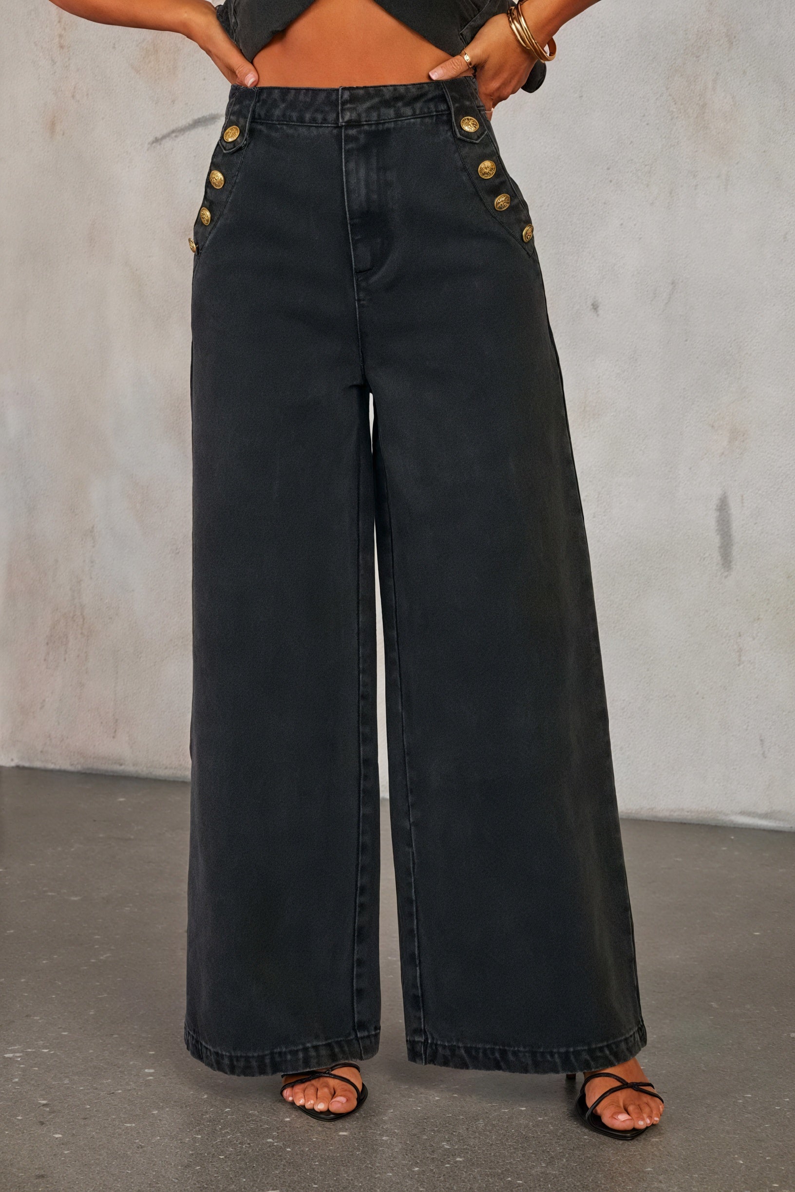 Ensemble Denim Femme: Veste sans Manches & Pantalon Large, Boutons Dorés-Sets-Marais Paris-Marais Paris