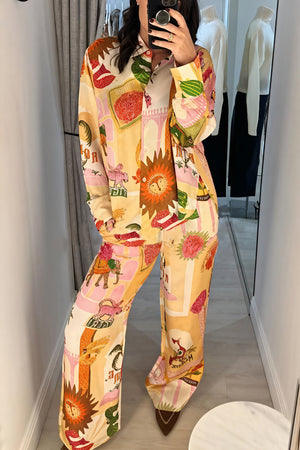 Ensemble de Nuit Femme Imprimé, Pantalon Large, Chemise Boutonnée-Sets-Marais Paris-Marais Paris