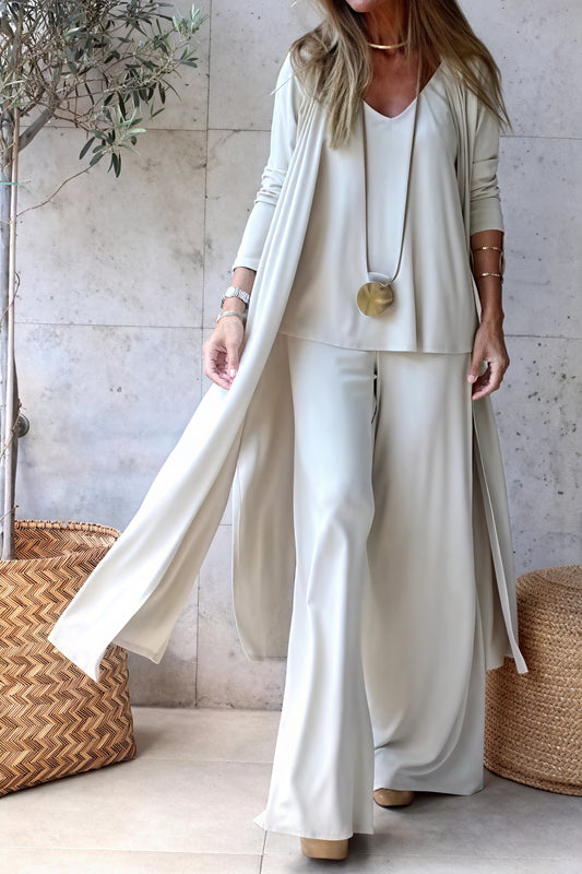 Ensemble Femme : Cardigan Long Fluide, Pantalon Large, Haut Col V-Sets-Marais Paris-Marais Paris