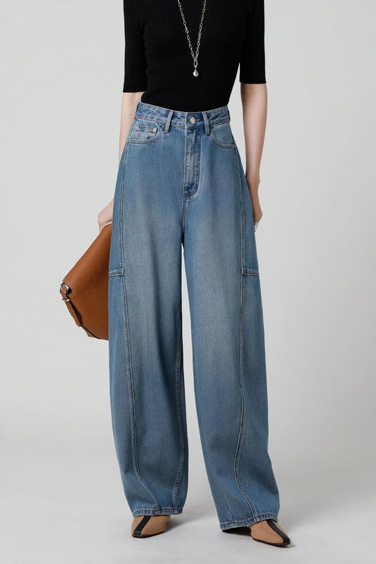 Jean Large Taille Haute Femme - Coupe Moderne, Denim Confortable-jeans-Marais Paris-Bleu-26-Marais Paris