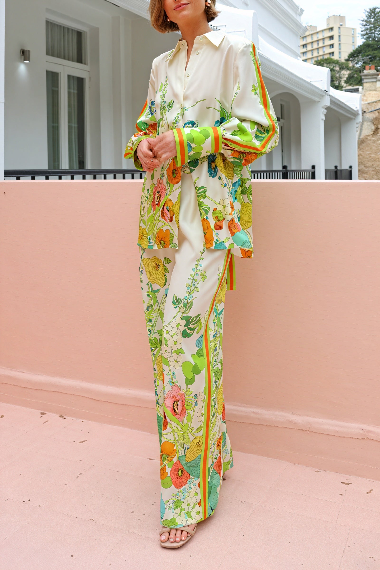 Ensemble Deux Pièces Femme – Imprimé Floral, Pantalon Large, Veste Boutonnée-Sets-Marais Paris-Marais Paris