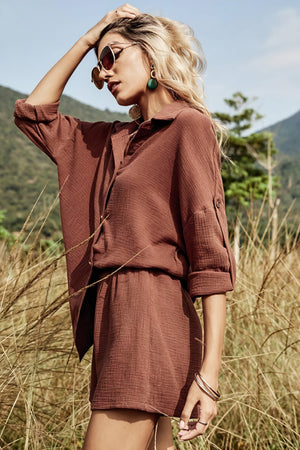 Ensemble Chemise et Short Texturé Femme - Coupe Décontractée, Taille Haute-Sets-Marais Paris-Marais Paris
