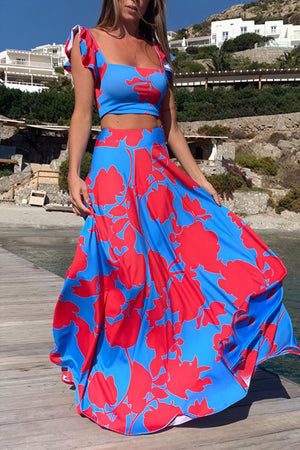 Ensemble Deux Pièces Femme - Top Court, Jupe Maxi, Motif Floral-Sets-Marais Paris-Marais Paris
