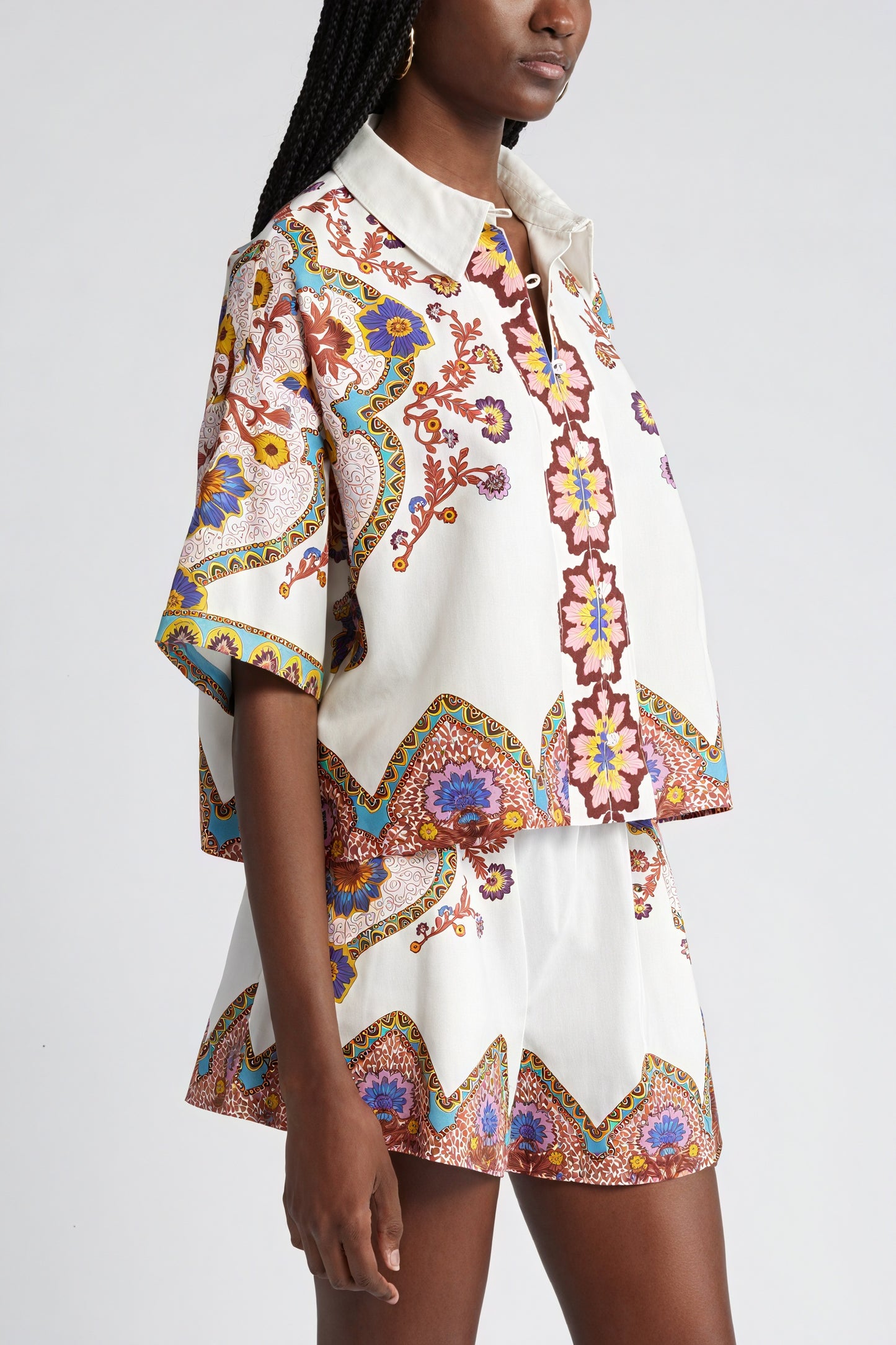 Chemisier Femme Bohème Fleuri Manches Courtes-Short Sets-Marais Paris-Marais Paris