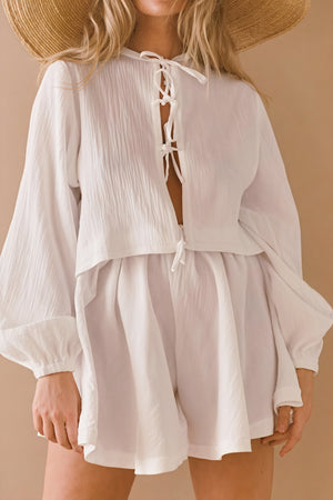 Ensemble Femme Bohème Chic - Haut Manches Longues & Shorts Taille Haute-Sets-Marais Paris-Blanc-S-Marais Paris