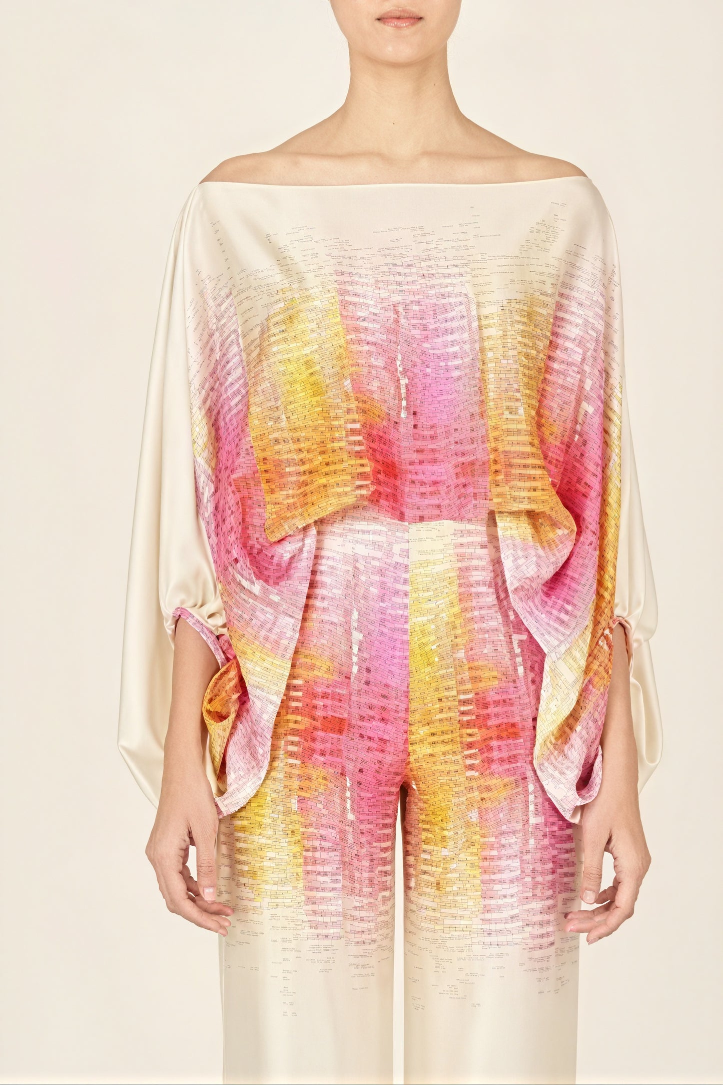 Ensemble Cape et Pantalon Large - Style Moderne, Imprimé Abstrait-Sets-Marais Paris-Jaune-Rose-S-Marais Paris
