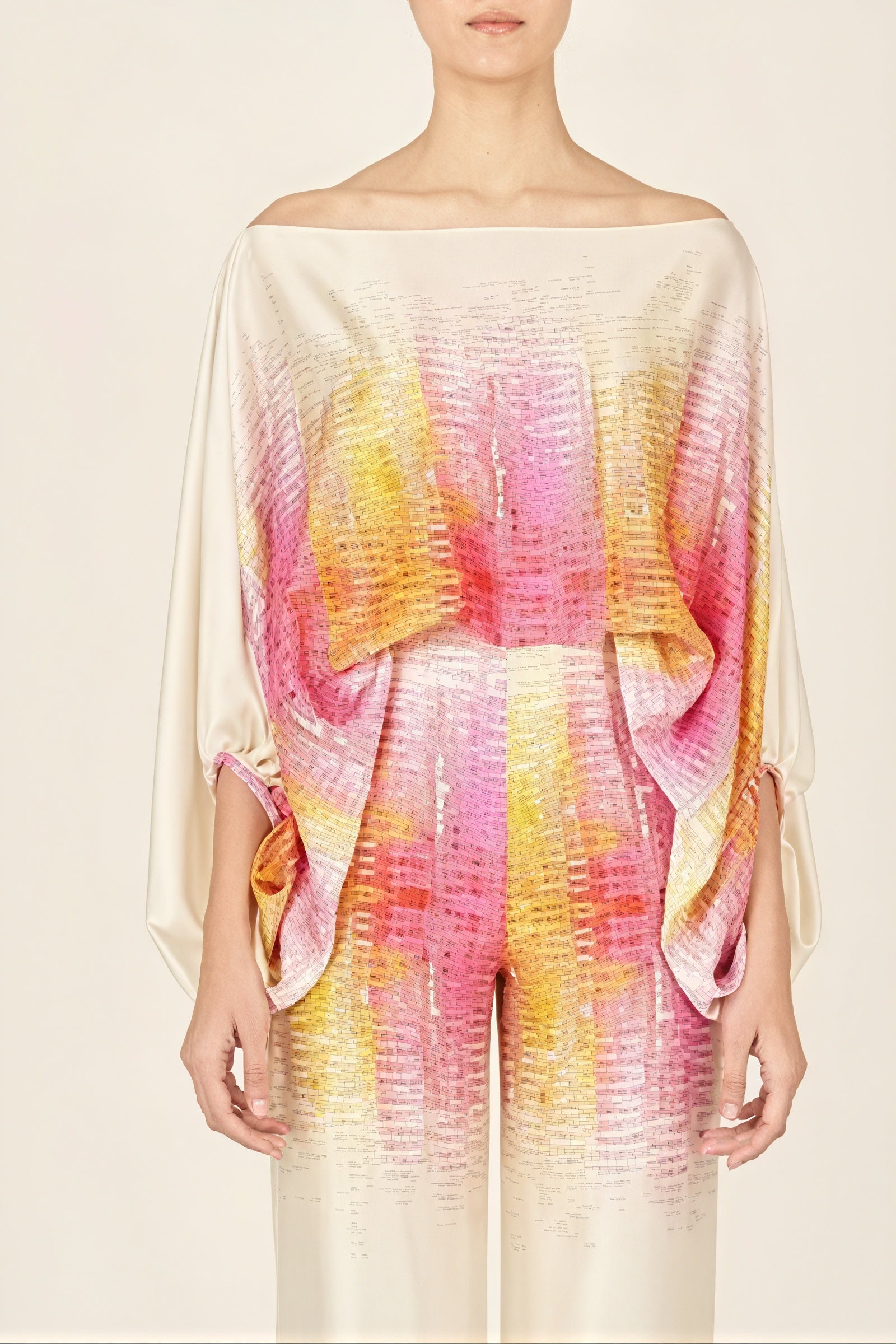Ensemble Cape et Pantalon Large - Style Moderne, Imprimé Abstrait-Sets-Marais Paris-Jaune-Rose-S-Marais Paris
