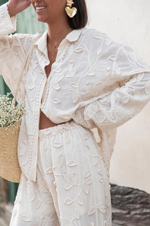 Ensemble Deux Pièces Femme Brodé - Chemise et Short Assortis-Sets-Marais Paris-Blanc-S-Marais Paris