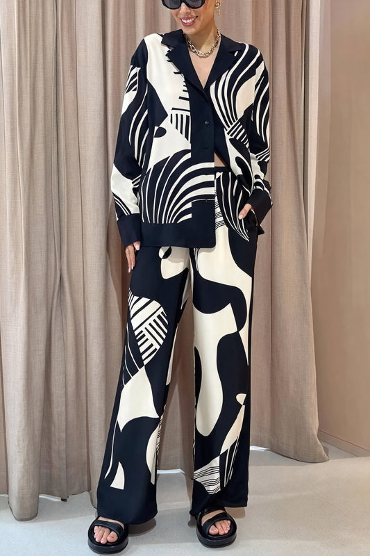 Ensemble Femme Pantalon Large et Chemise Imprimée - Chic et Moderne-Sets-Marais Paris-Noir-S-Marais Paris