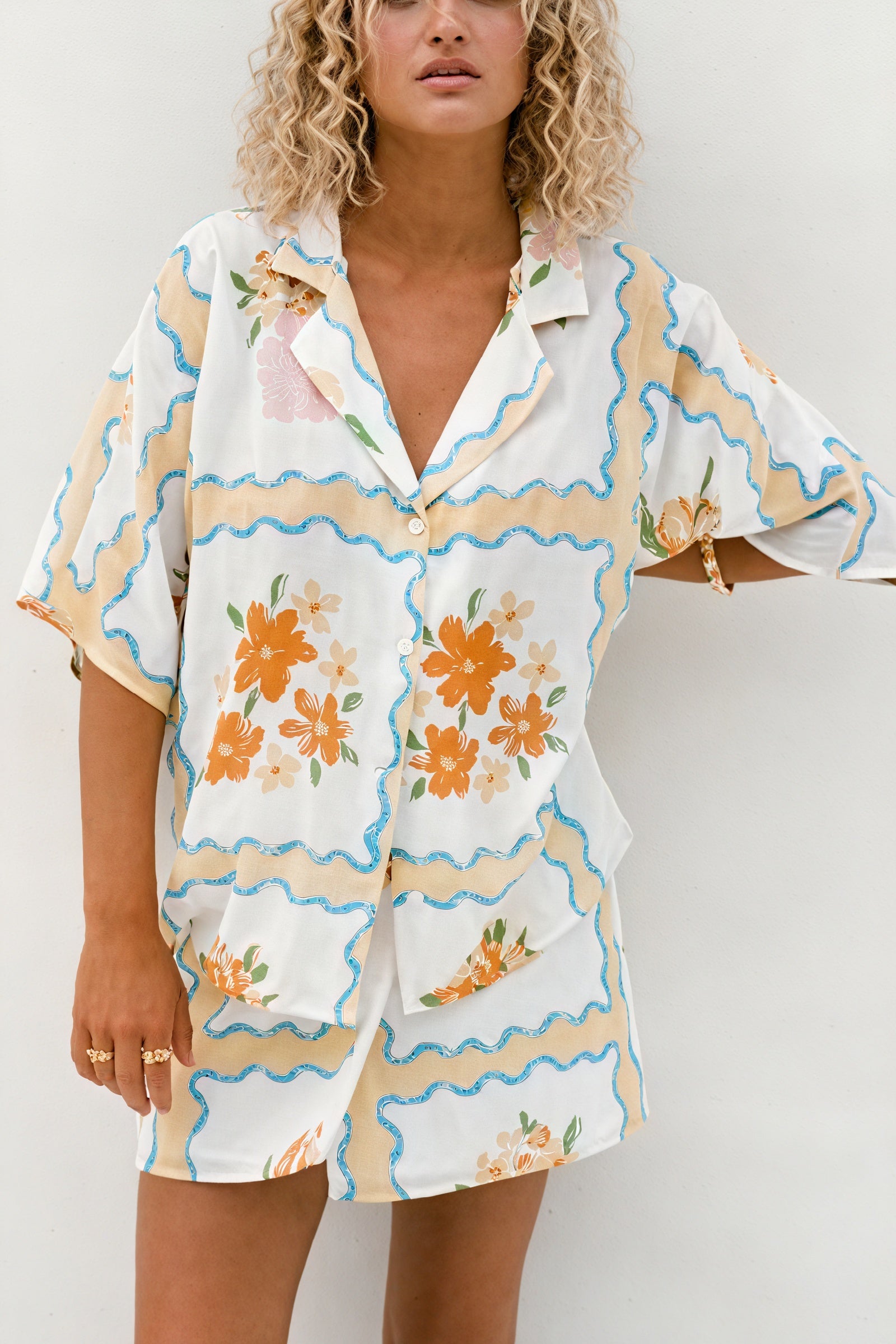 Ensemble de Nuit Femme - Haut Boutonné, Short Floral-Sets-Marais Paris-Multicolore-S-Marais Paris