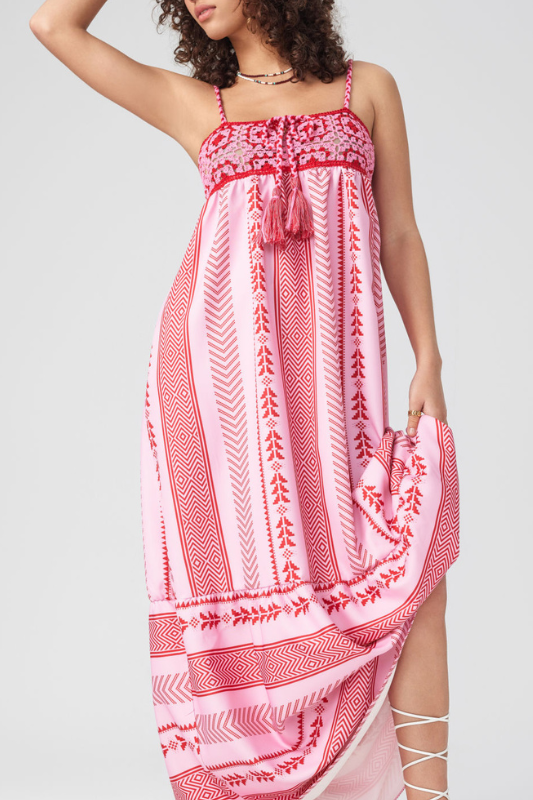 Robe Longue Bohème Bretelles Fines Broderies Motifs-Dresses-Marais Paris-Marais Paris