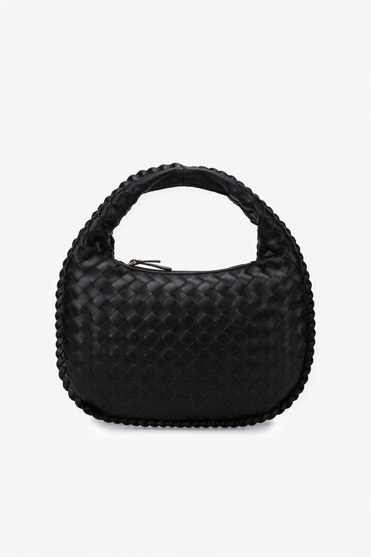 Sac à main tissé - Forme Croissant, Poignée Tressée-Bags-Marais Paris-Noir-Marais Paris