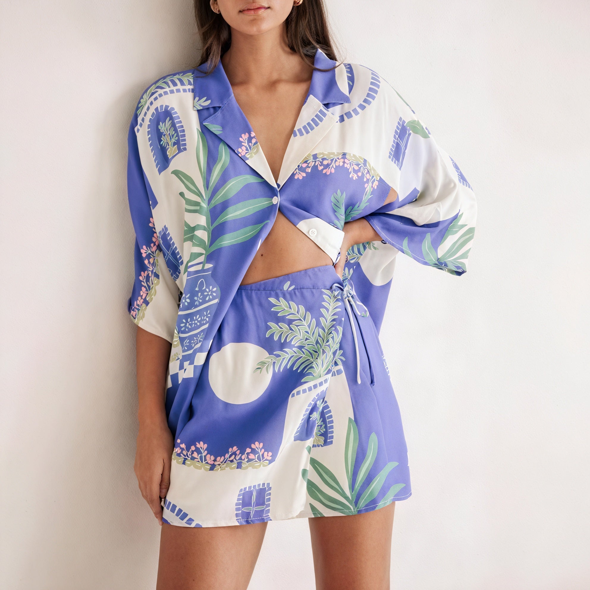 Top et Jupe Ensemble Imprimé Botanique - Marais Paris-Sets-Marais Paris-Bleu-S-Marais Paris