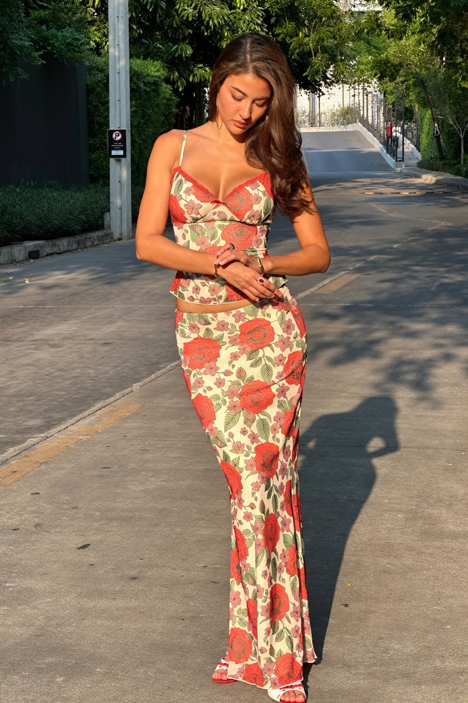 Ensemble Deux Pièces Fleuri - Camisole & Jupe Maxi Romantique-Sets-Marais Paris-Marais Paris