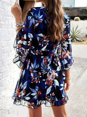 Robe Portefeuille Florale Bohème - Manches Cloche, Ceinture-Dresses-Marais Paris-Marais Paris
