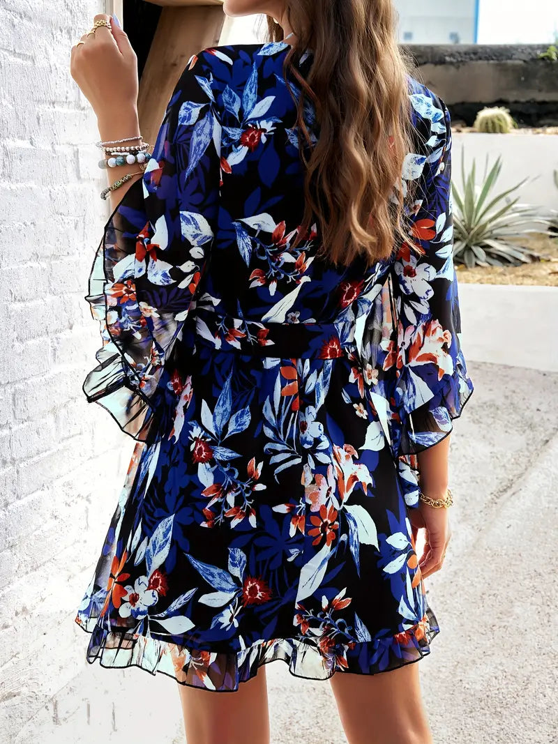 Robe Portefeuille Florale Bohème - Manches Cloche, Ceinture-Dresses-Marais Paris-Marais Paris
