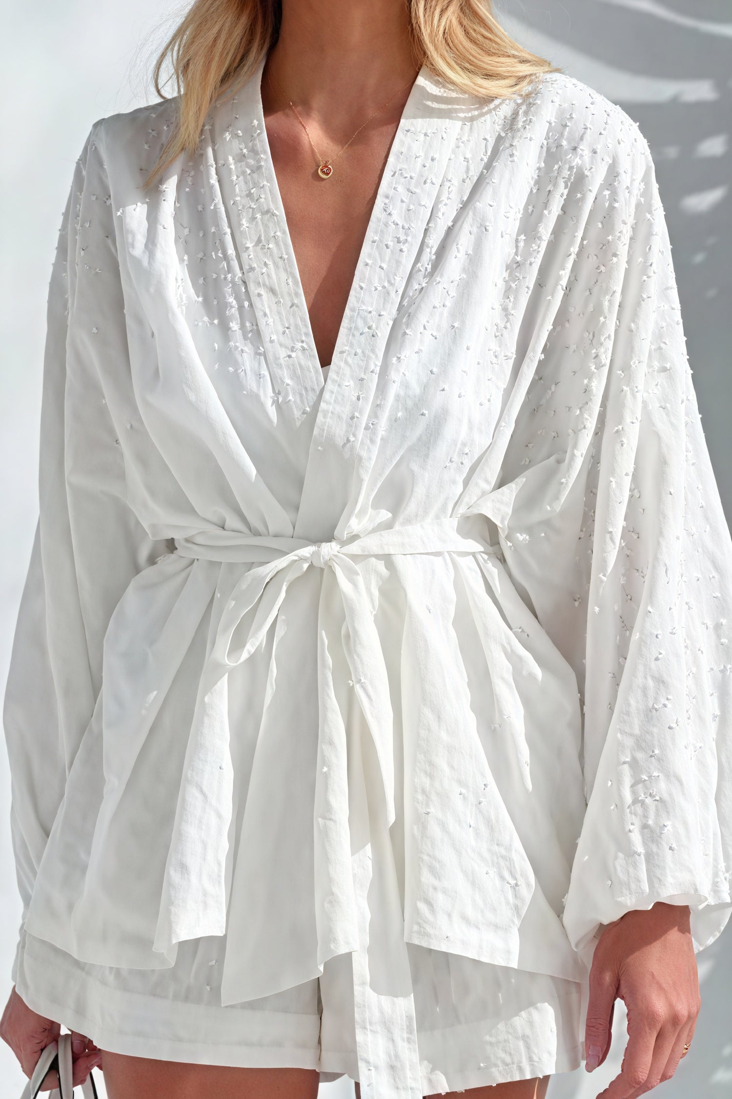 Kimono Texturé avec Ceinture - Style Bohème Chic, Coupe Oversize-Short Sets-Marais Paris-Blanc-S-Marais Paris
