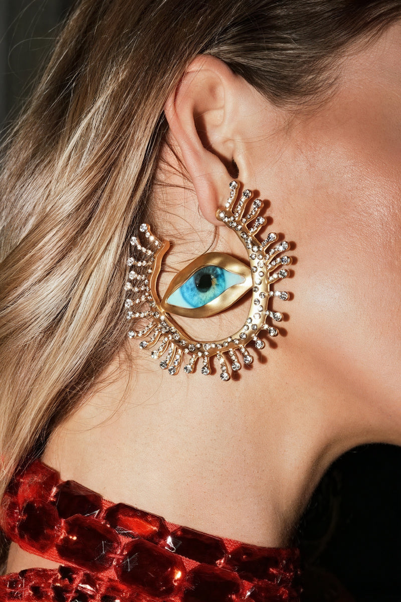 Boucles d'Oreilles Œil Céleste - Design Artistique, Cristaux Scintillants-Earrings-Marais Paris-Or-Marais Paris