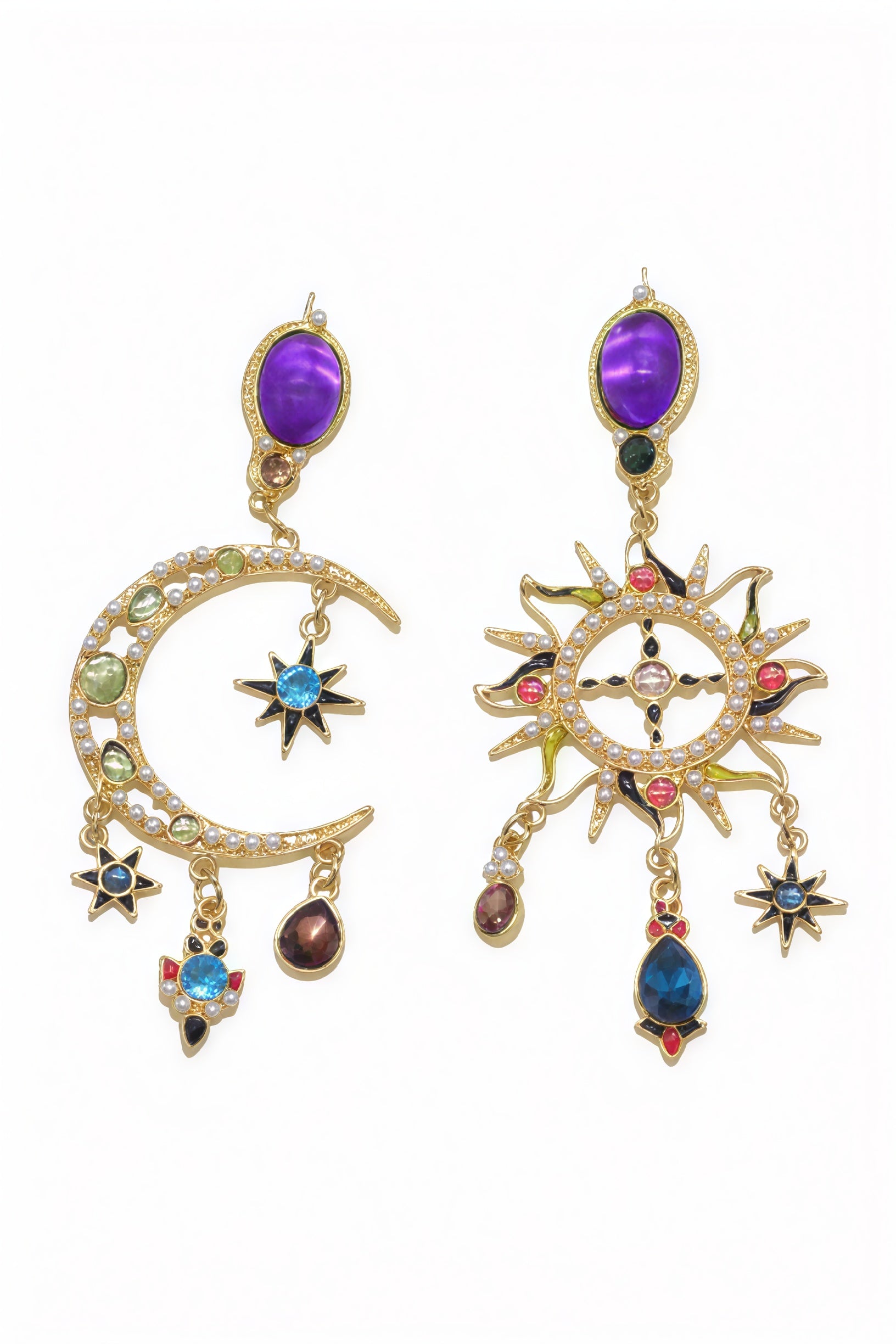 Boucles d'Oreilles Soleil Bohème - Design Gemstones, Style Bohème-Earrings-Marais Paris-Marais Paris