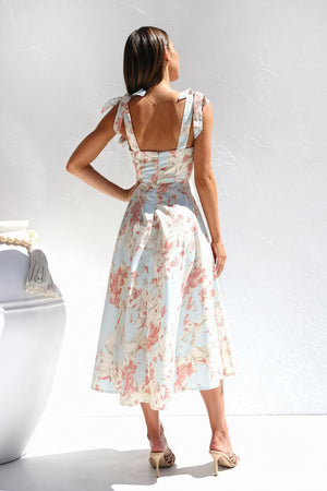 Robe Midi Florale Bretelles Nouées - Coupe Ajustée, Imprimé Romantique-Dresses-Marais Paris-Marais Paris