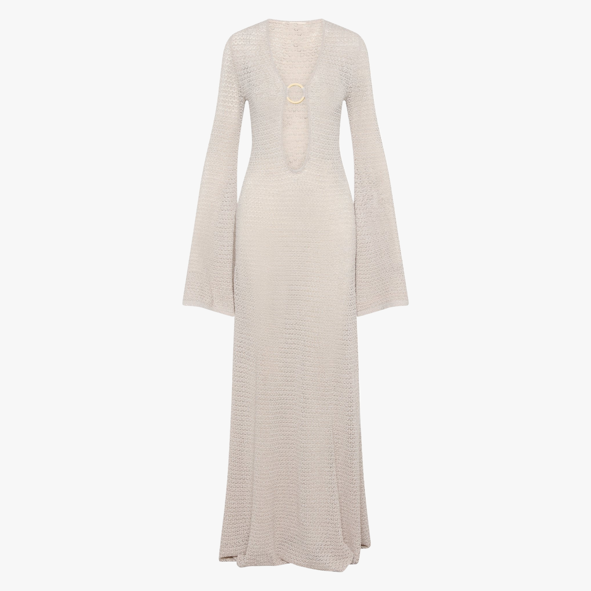 Robe Maxi Femme - Décolleté Plongeant, Manches Évasées, Fente Haute-Dresses-Marais Paris-Marais Paris