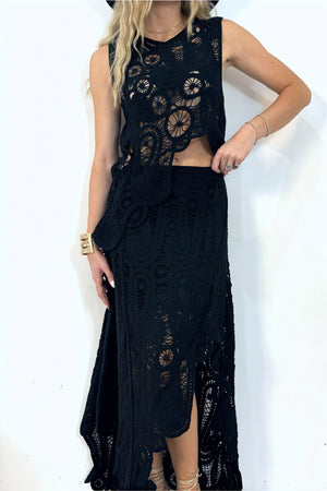 Robe Crochet Femme, Détails Ajourés, Coupe Moderne, Élégante-Sets-Marais Paris-Noir-S-Marais Paris