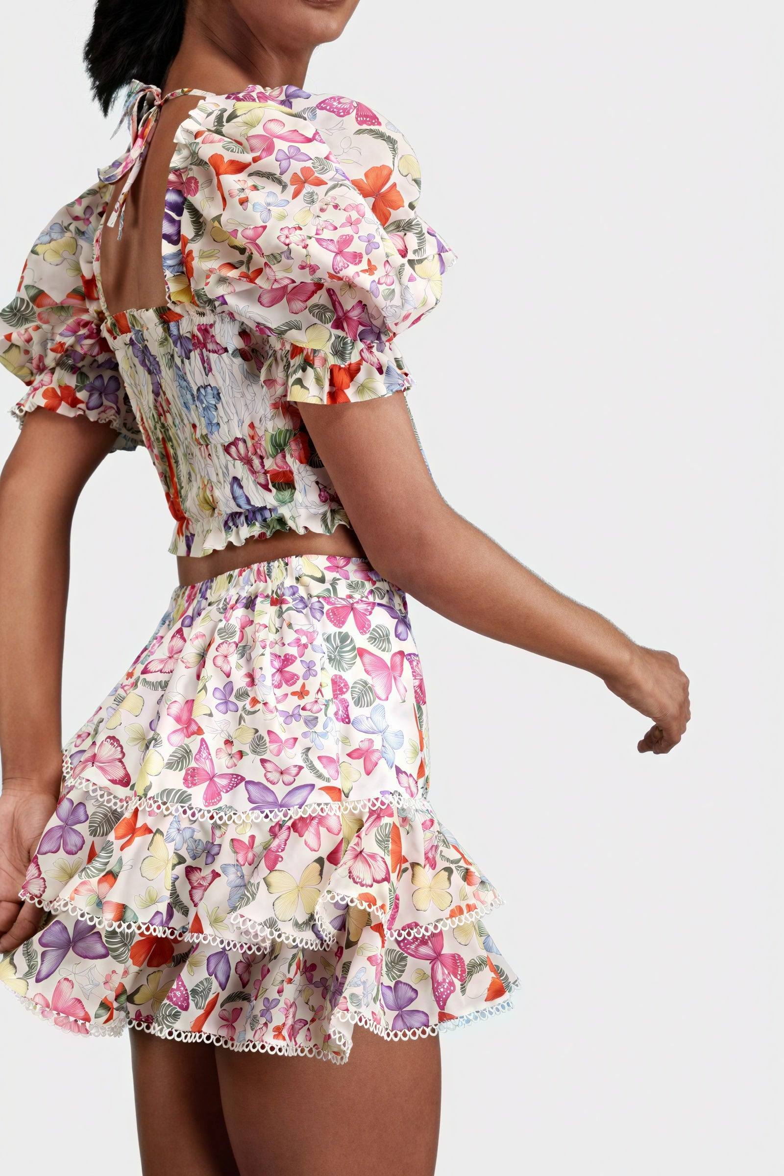 Ensemble Top et Jupe Fleuri Bohème - Manches Bouffantes, Volants-Sets-Marais Paris-Marais Paris