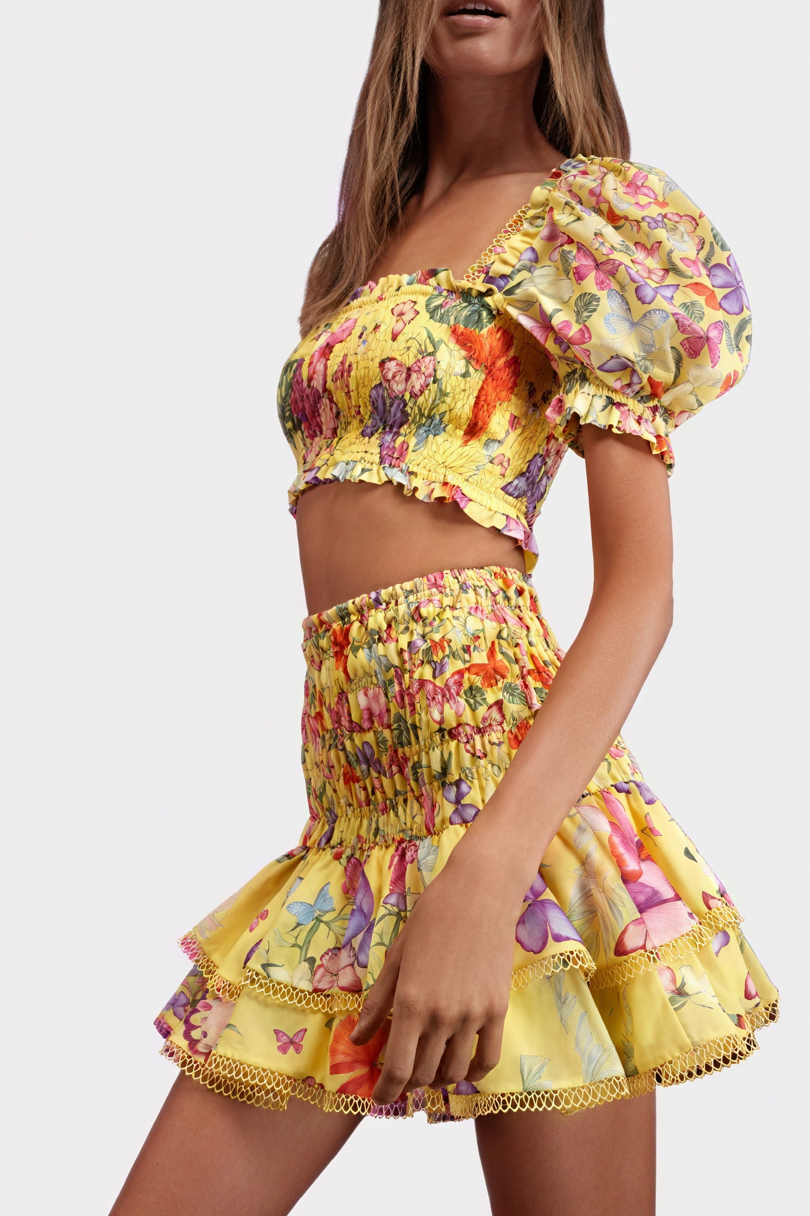 Ensemble Top et Jupe Fleuri Bohème - Manches Bouffantes, Volants-Sets-Marais Paris-Marais Paris