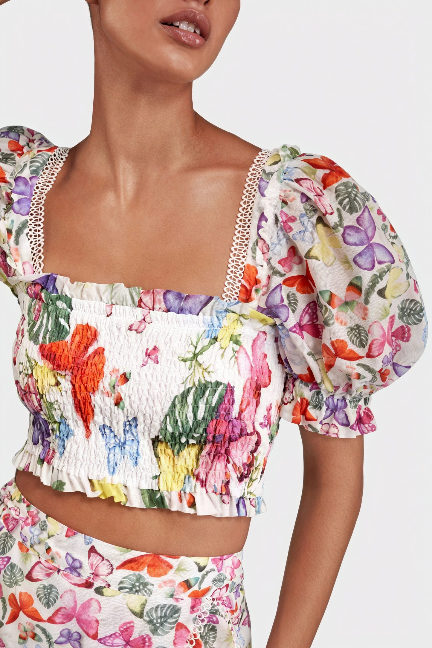 Ensemble Top et Jupe Fleuri Bohème - Manches Bouffantes, Volants-Sets-Marais Paris-Marais Paris