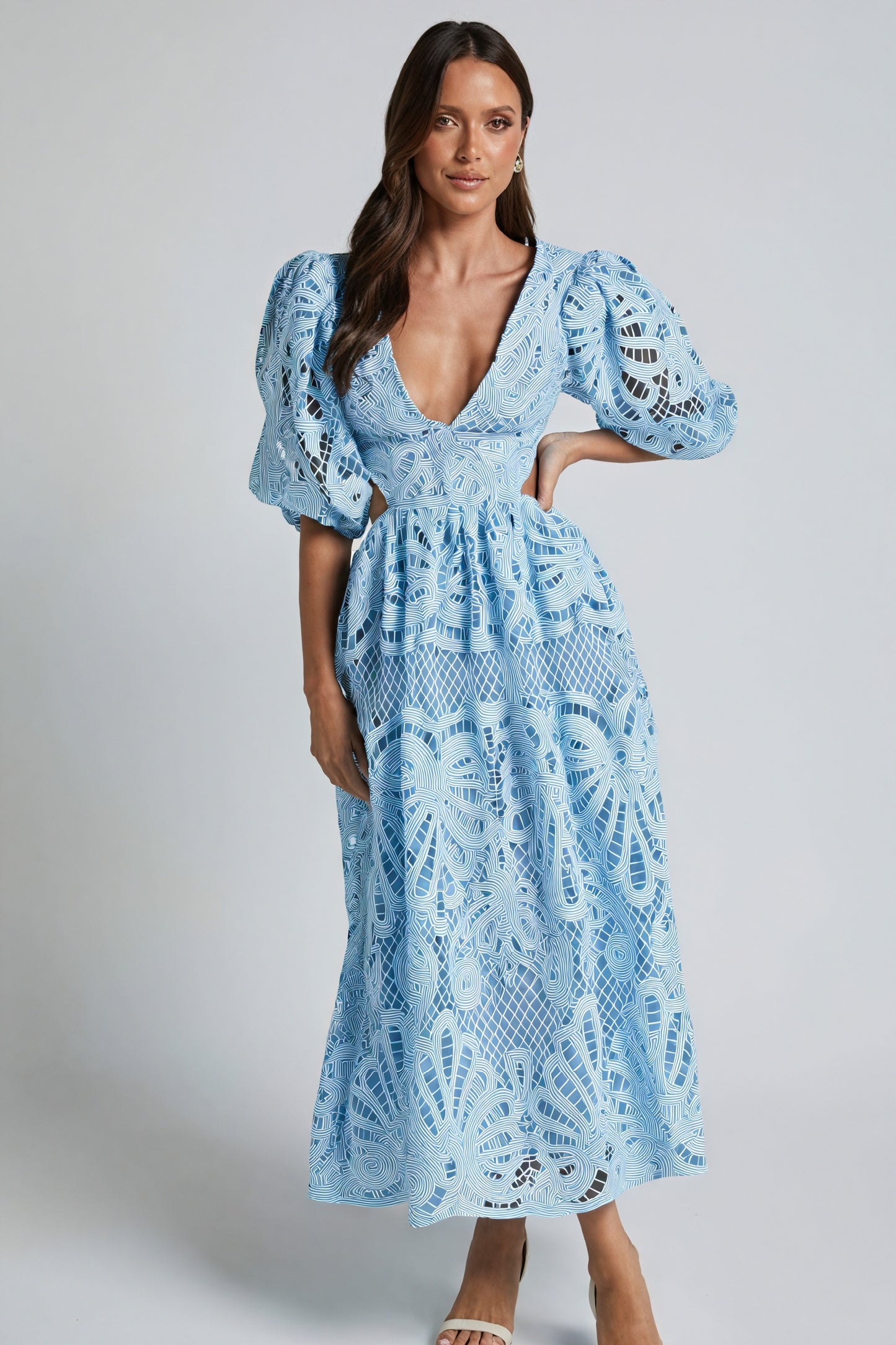 Robe Midi Festonnée - Design Ajouré, Coupe Élégante-Dresses-Marais Paris-Bleu-S-Marais Paris