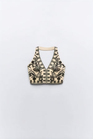 Haut Halter Brodé & Mini Jupe - Ensemble Bohème Chic-Sets-Marais Paris-Marais Paris