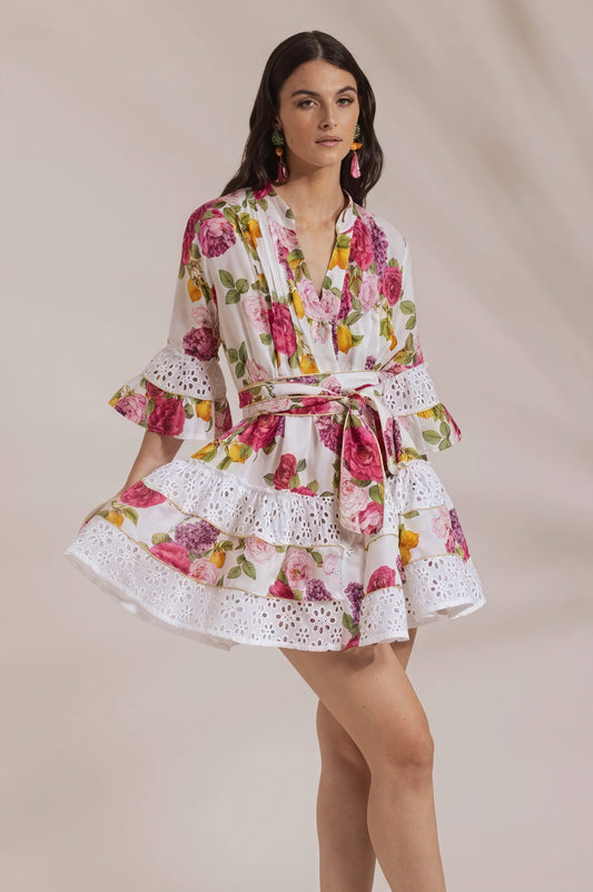 Robe Courte Fleurie Style Bohème - Coupe Cache-Cœur, Volants-Dresses-Marais Paris-Multicolore-S-Marais Paris