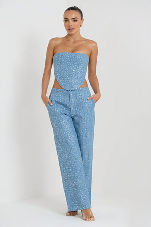 Ensemble Deux Pièces Corset & Pantalon Large - Soirée Élégante-Sets-Marais Paris-Bleu-S-Marais Paris