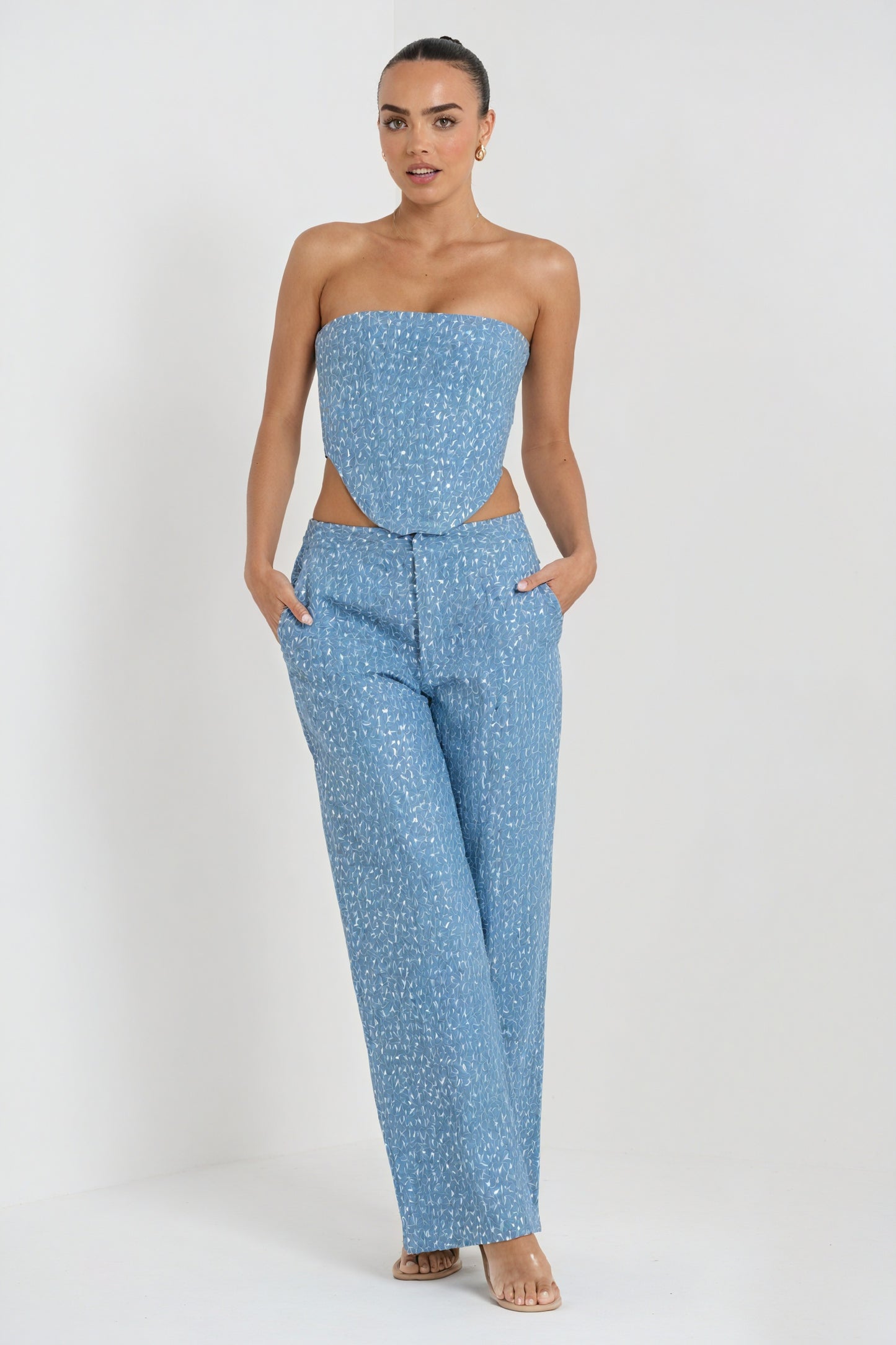 Ensemble Deux Pièces Corset & Pantalon Large - Soirée Élégante-Sets-Marais Paris-Bleu-S-Marais Paris