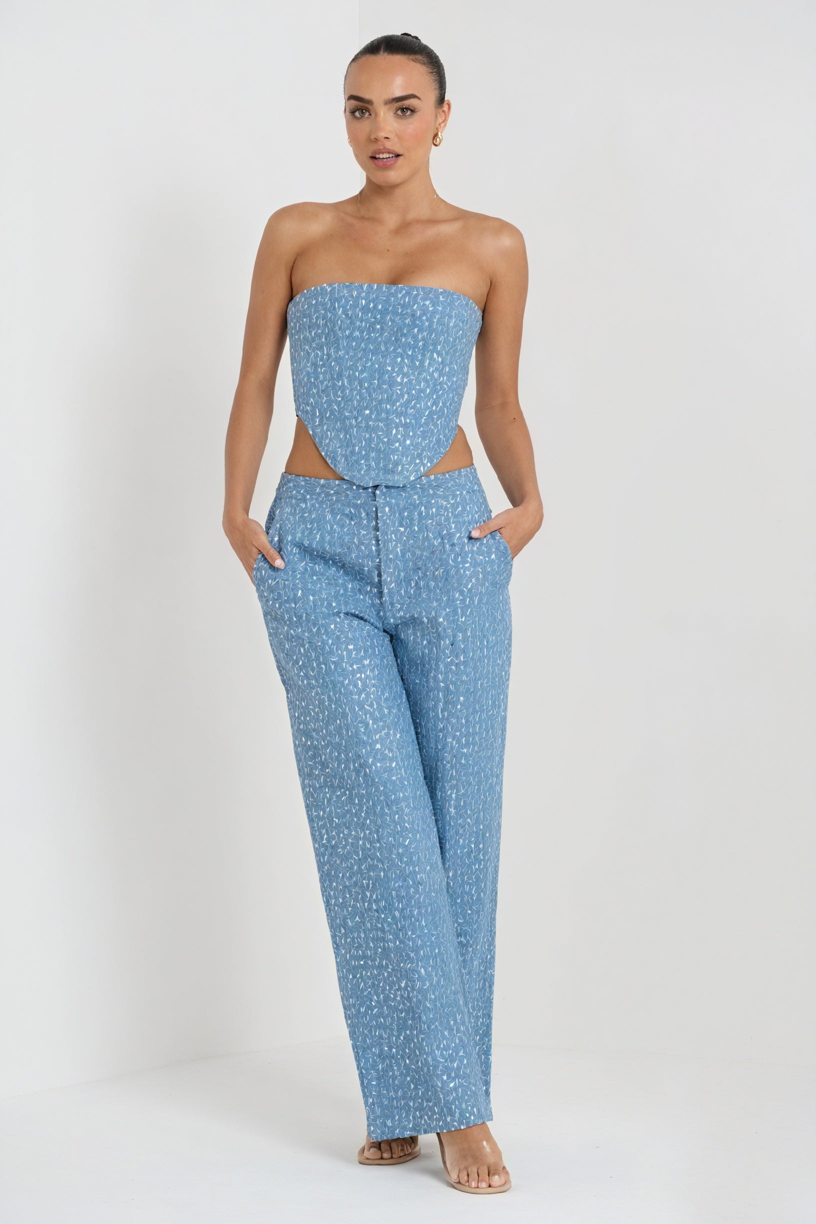 Ensemble Deux Pièces Corset & Pantalon Large - Soirée Élégante-Sets-Marais Paris-Bleu-S-Marais Paris