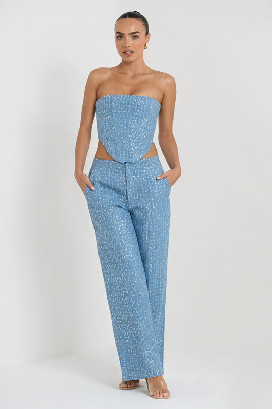 Ensemble Deux Pièces Corset & Pantalon Large - Soirée Élégante-Sets-Marais Paris-Bleu-S-Marais Paris