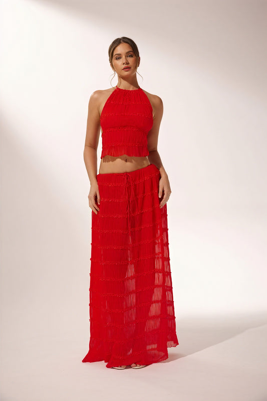 Ensemble Jupe Maxi et Haut Dos Nu - Style Bohème Chic-Sets-Marais Paris-Rouge-S-Marais Paris